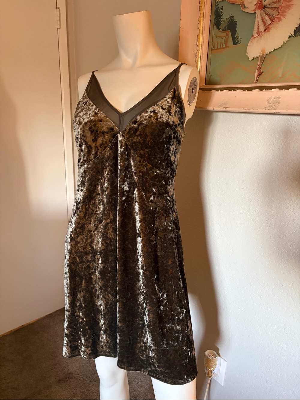 Xhilaration Crushed Velvet Slip Dress Green Cami Mini Size Large
